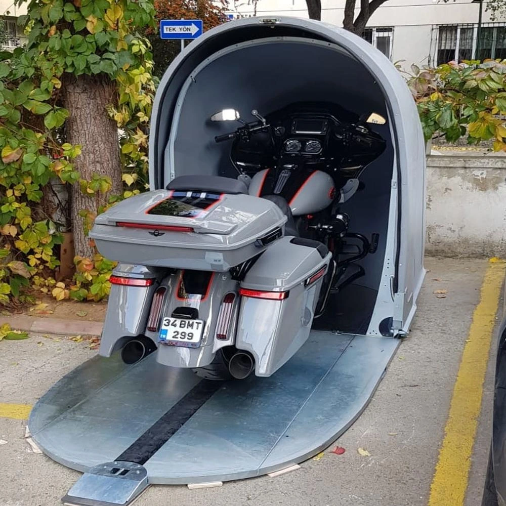motorcycle storage pod for outdoor parking